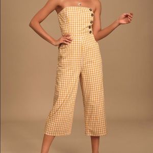 Skyline Mustard Yellow Gingham Strapless Jumpsuit